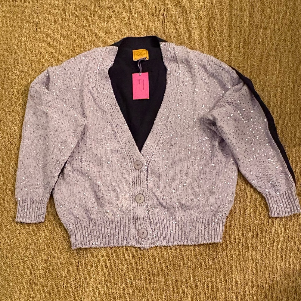 Le Lion Stephanie cardigan purple sequin and  navy sweater NWT size large